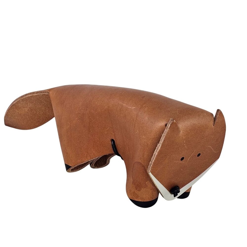 Handcrafted Leather Fox Figurine Desk Decor Brown Handmade Recycled Leather